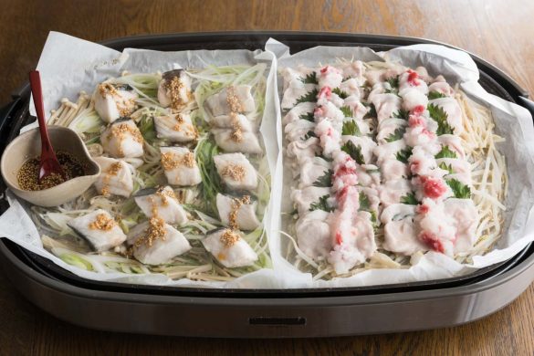 「白身魚の中華蒸し」と「豚の青ジソの梅おろし蒸し」