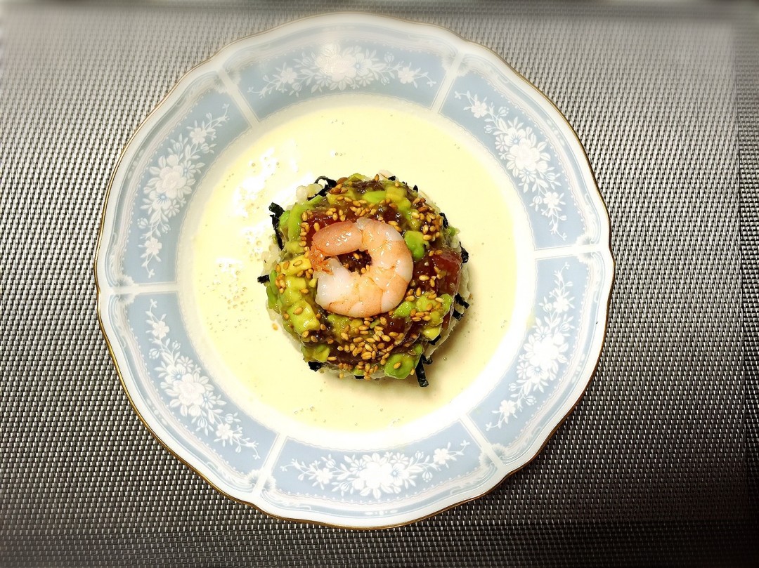 マグロアボカド玄米豆乳リゾット