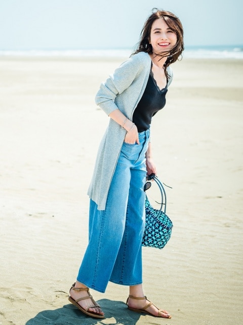 リブVネックロングカーディガン