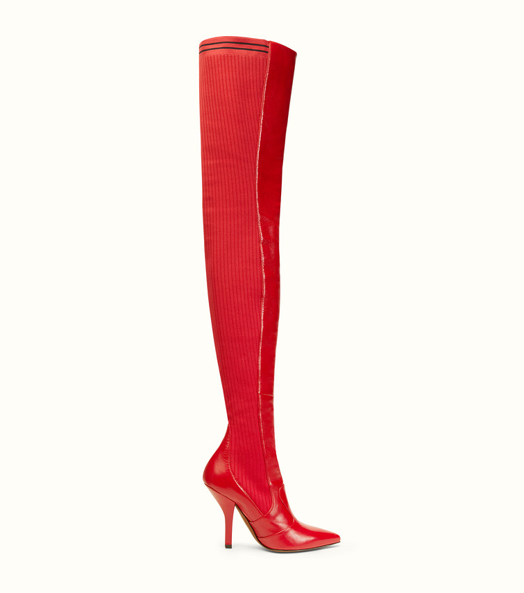 レッドレザー ニーハイブーツ