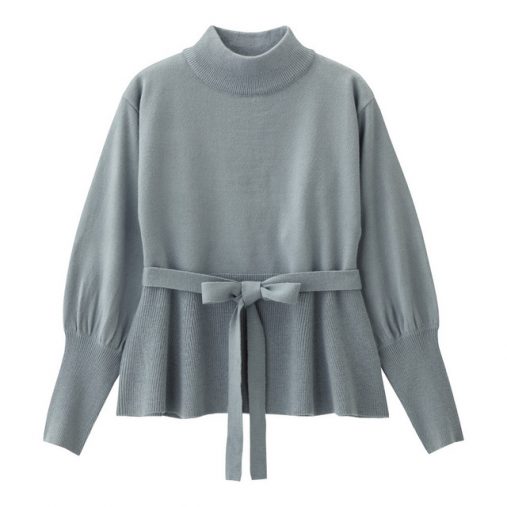 ウエストタイハイネックセーター