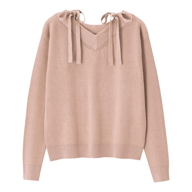 ワイドVネックリボンセーター