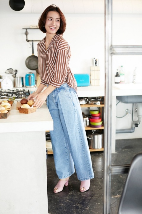 ストライプオープンカラーシャツ