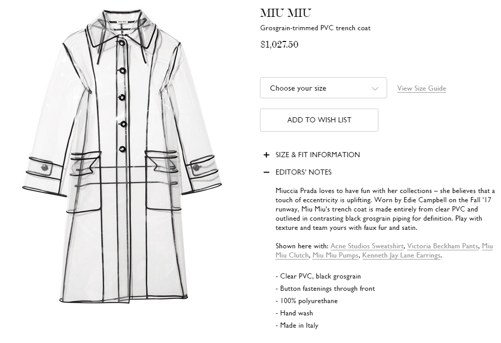 MiuMiu透明トレンチコート