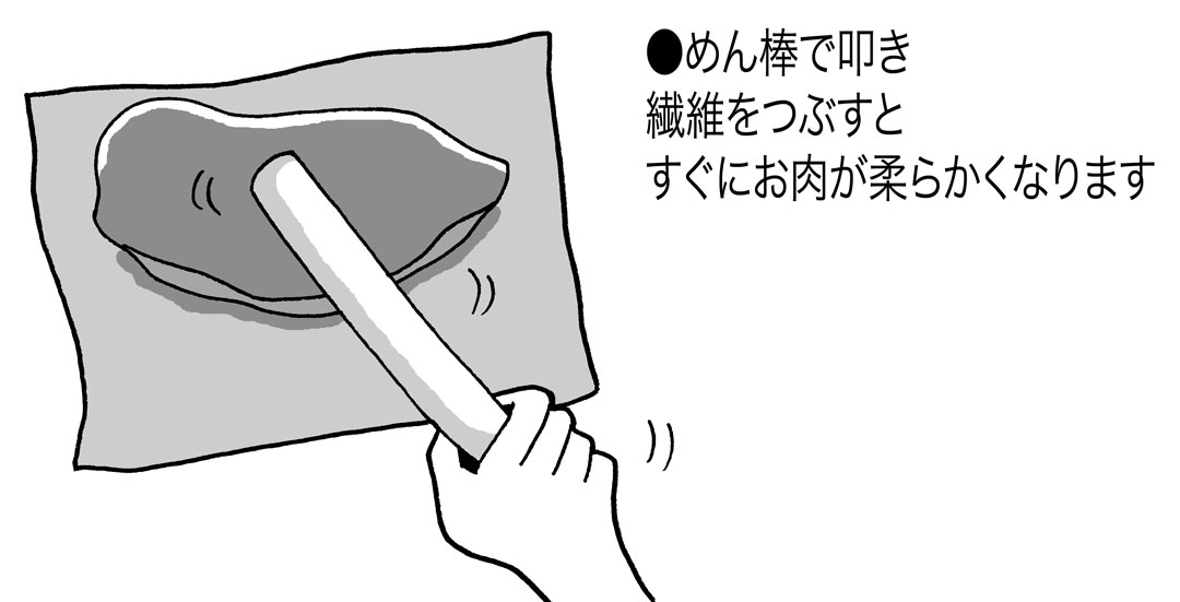 めん棒で叩く