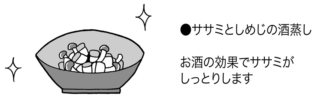 ササミとしめじの酒蒸し