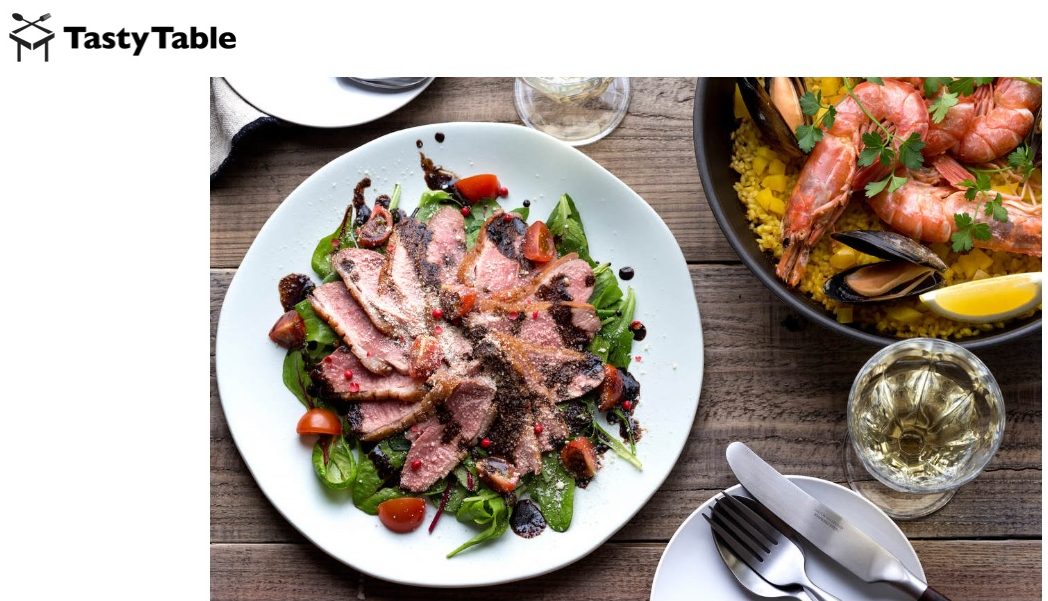 鴨のロースト バルサミコサラダ仕立て＆赤海老とムール貝のパエリア