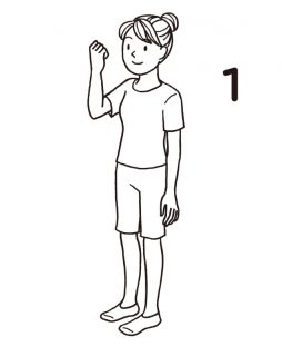 ほかほかストレッチ「足上げガッツポーズストレッチ」1