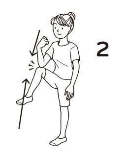 ほかほかストレッチ「足上げガッツポーズストレッチ」2