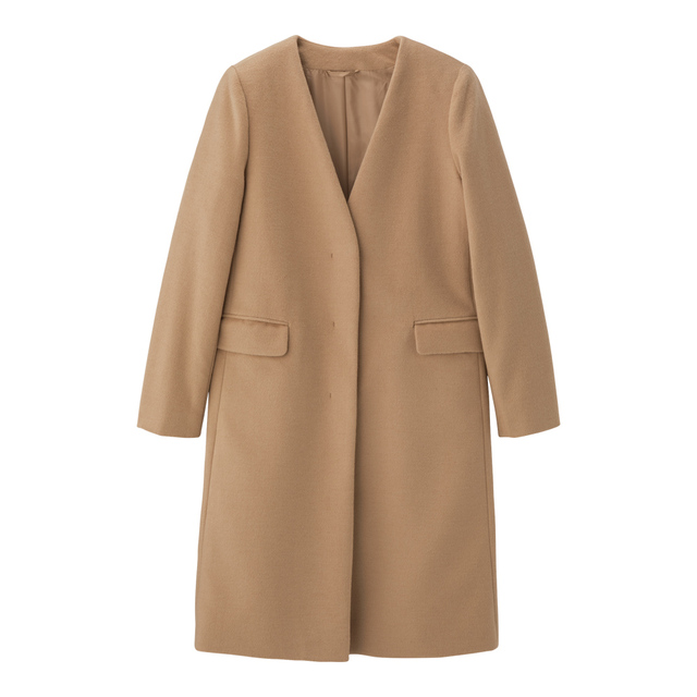 GU ウールブレンドノーカラーコート