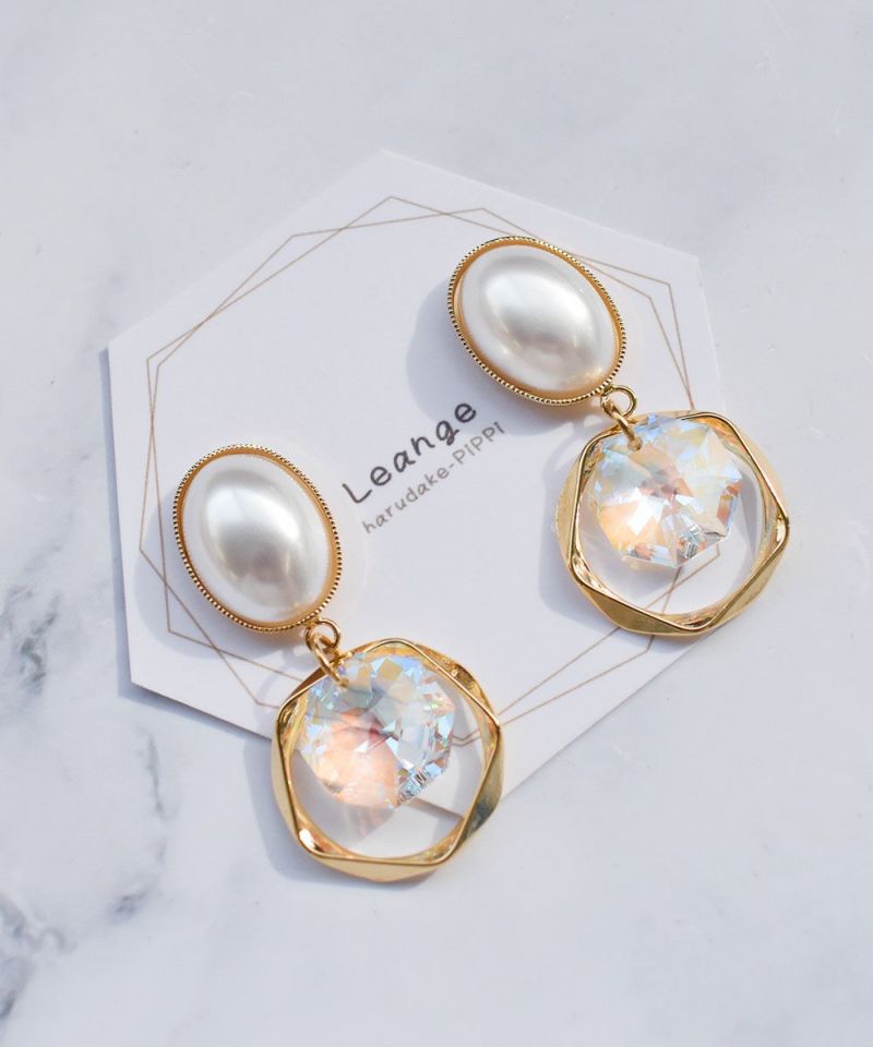 貼るだけピアスPiPPi(r)おおぶり揺らめくスワロフスキー/ゴールド