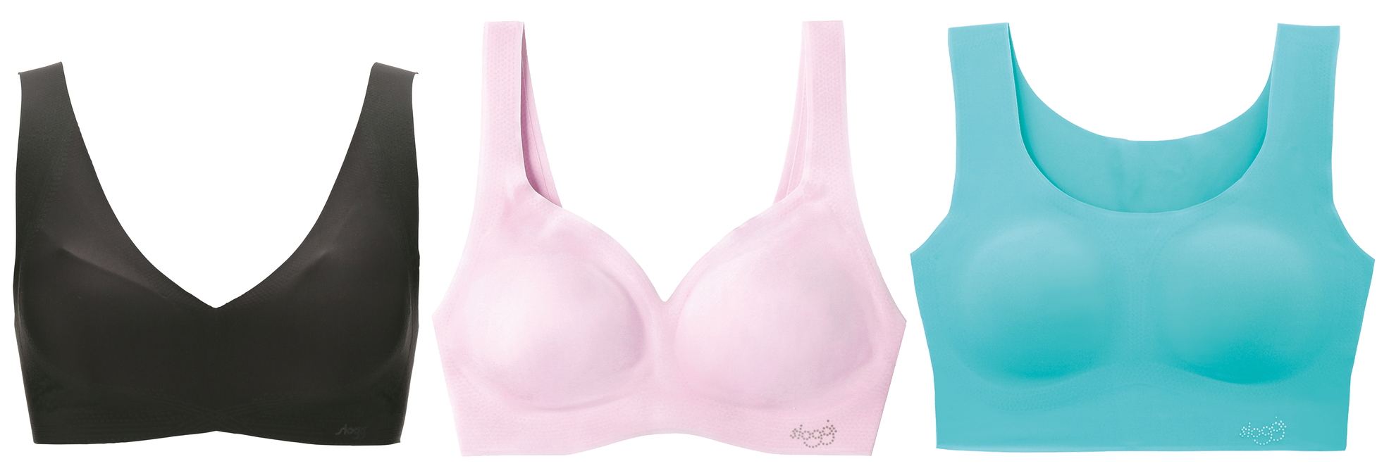 スロギー 左「ゼロ フィール ソフトブラ」¥ 4,950 中央「ゼロ フィール ブラレット ハーフトップ」¥4,290 右「ゼロ フィール ベーシック ハーフトップ」¥3,080〜