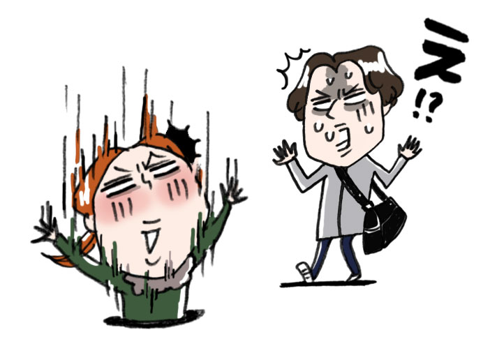 溝に落ちて雪に埋もれる