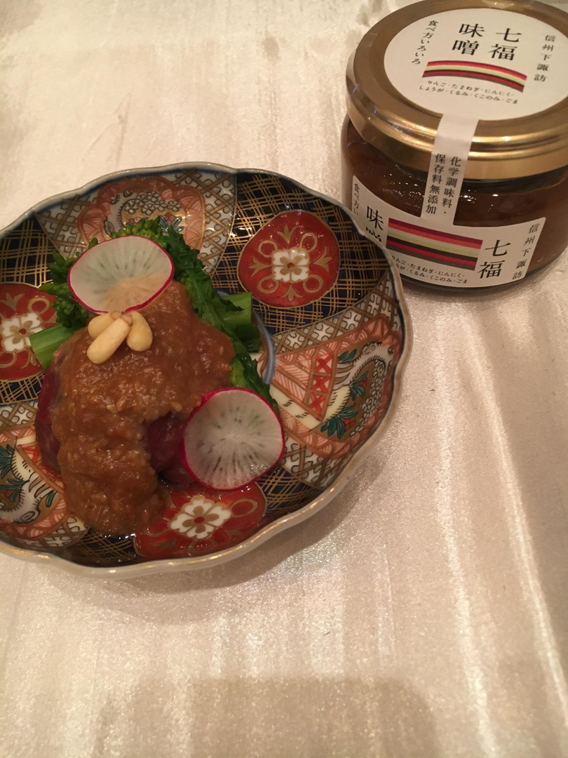 「桜肉と菜の花の酢味噌掛け」（神楽店主武居さん作）