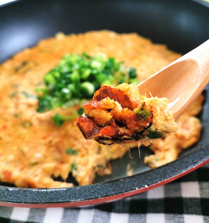 豆腐とオートミールのもんじゃ焼き風