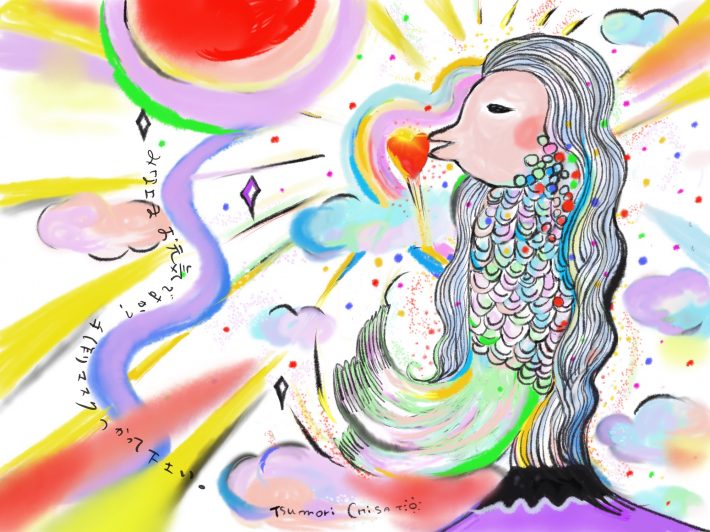 津森さんがお客さんに頼まれ描いたという「アマビエ」