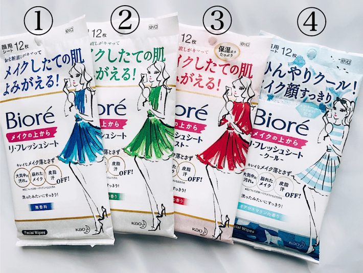 ビオレ「メイクの上からリフレッシュシート」（各303円）