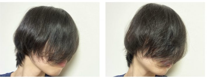 左：サラツヤになる（タングルティーザー） 右：少しフワッとする（ダイソー）