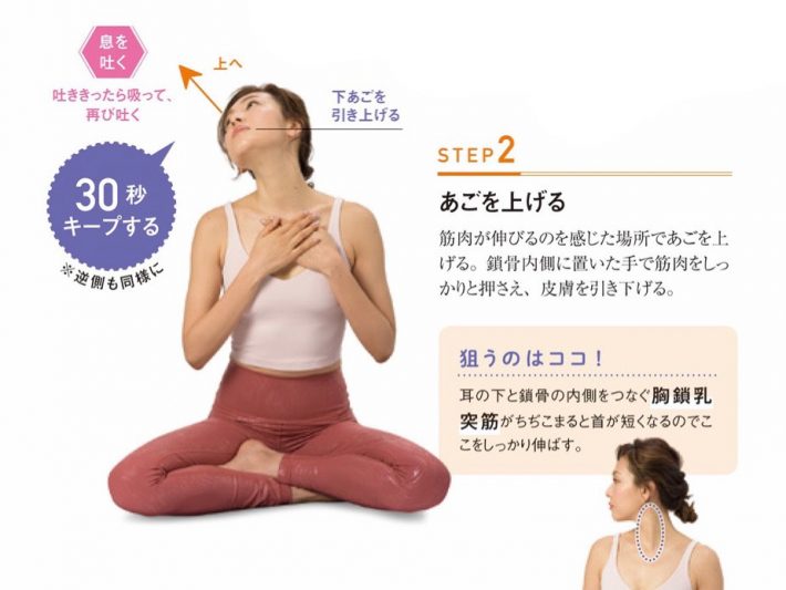 2. あごを上げる（息を吐く）