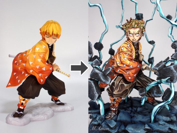 （左）Before/（右）After（MAマンさん塗装後） /我妻善逸（鬼滅の刃）のフィギュア