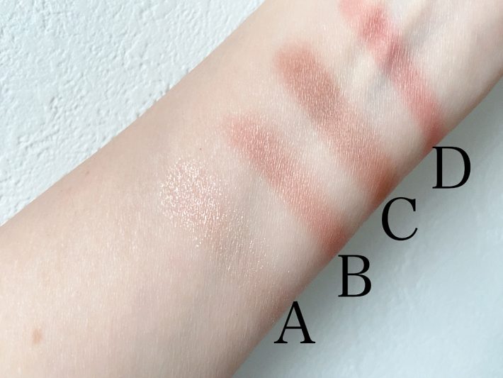 Aはきらめきが美しいラメ、B〜Dは淡いマット