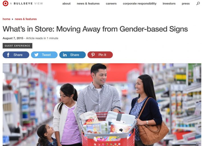 大手スーパー「ターゲット」ジェンダー別の売り場エリア廃止についての2015年の告知ページ（画像：公式サイトより）