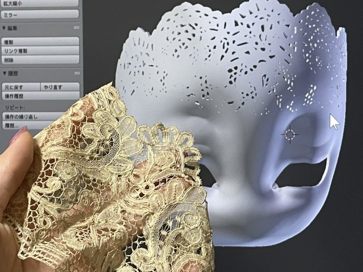 レースを参考に仮面の模様をデザイン