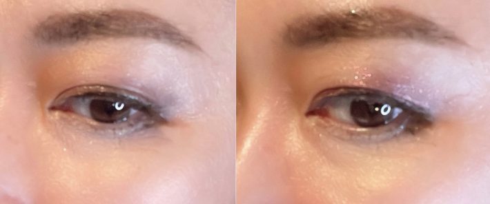 （左）夕方の疲れ目、（右）グリッターをオン！