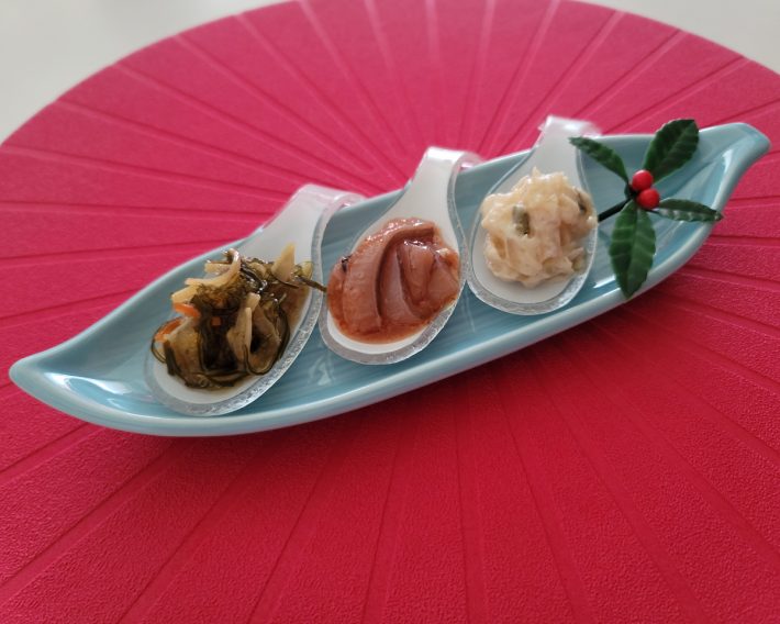 数の子松前、いか明太、山海漬。並べるだけでお酒にもごはんにも嬉しい