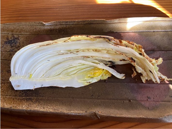 ガスコンロの魚焼きグリルで焼いた白菜