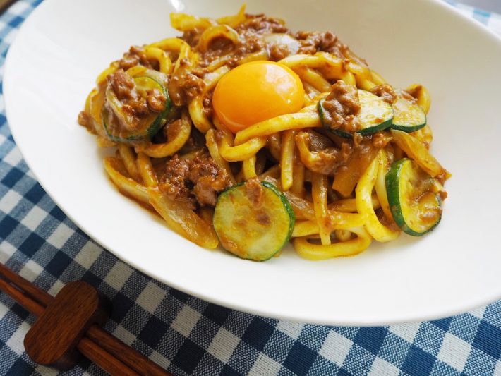 焼きキーマカレーうどん作ってみた