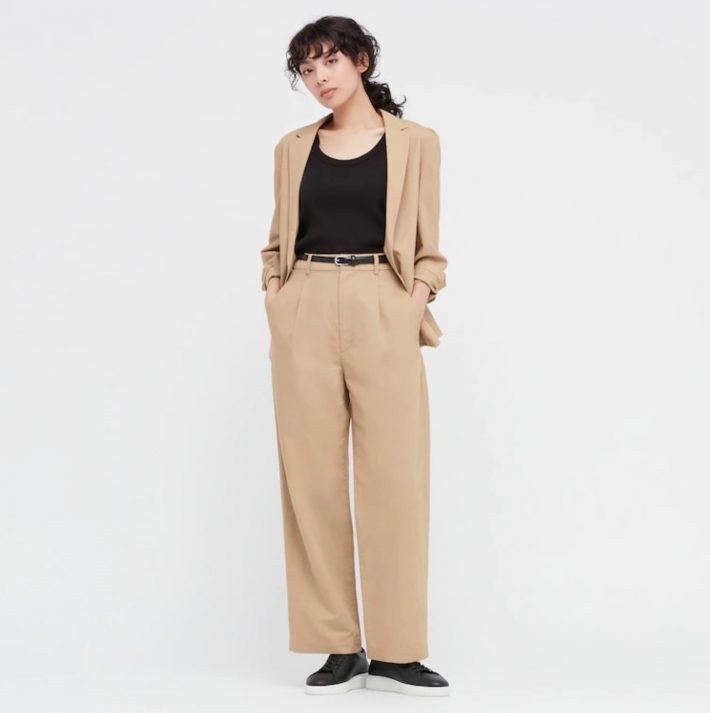 リネンブレンドタックワイドパンツ