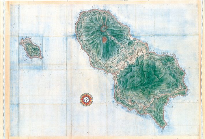 （画像：千葉県香取市　伊能忠敬記念館所蔵「特別大図 八丈島」）文化13(1816)年頃作　縮尺12,000分の1
