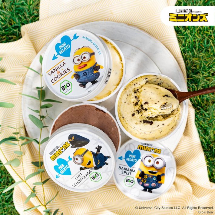 ダスアイス　ミニオン（上から時計回りに）バニラ＆クッキー、バナナスプリット、チョコレート　1059円（税込）