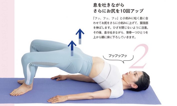 2. 息を吐きながらさらにお尻を10回アップ。