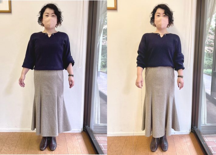 (左)トップスを上げる前、(右)トップスを上げた後