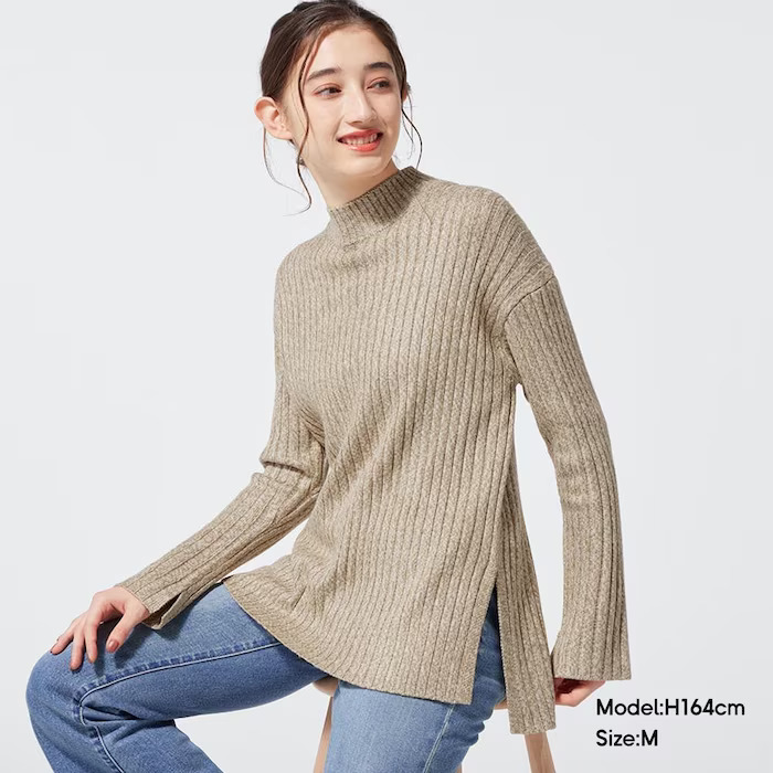 GUのメランジリブニットチュニック