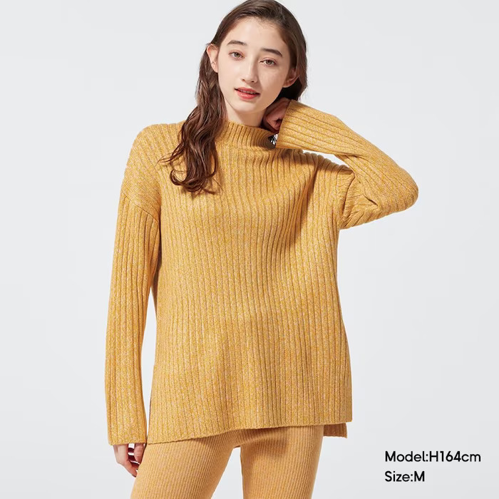 メランジリブニットチュニックのオレンジ