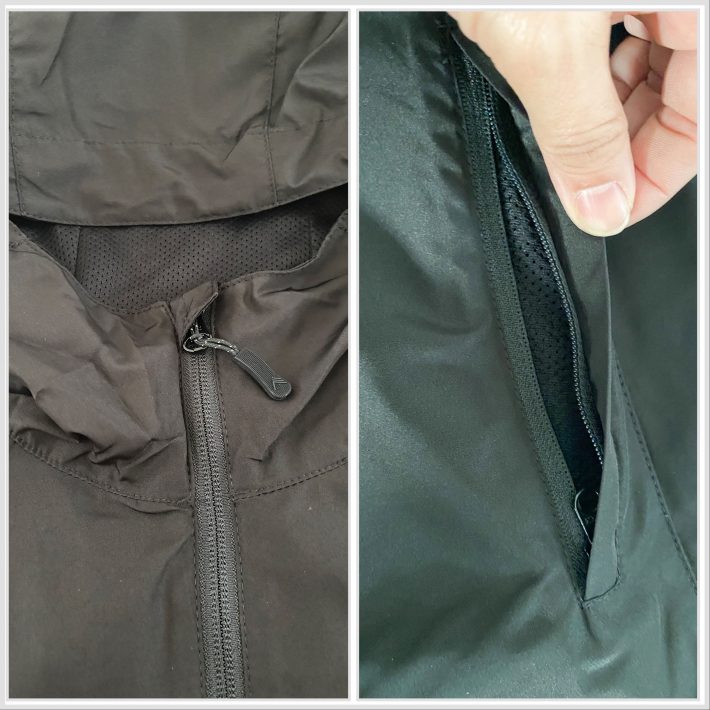 左：ファスナーカバー　右：ポケット部分のファスナー