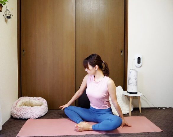 （2）右手を右ひざに置き、ひざを押して上下させる