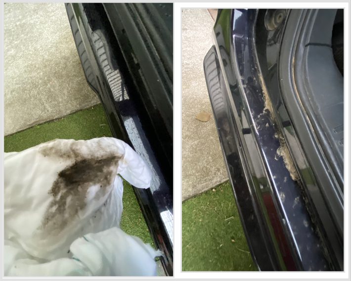 左：拭き取った汚れ　右：汚れている場所