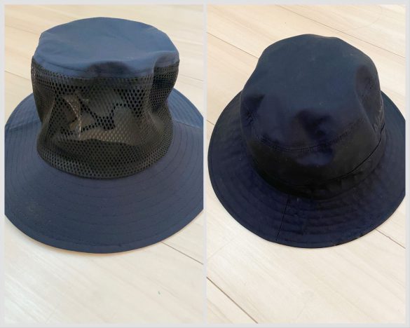 左：ワークマン「バックメッシュサファリハット」右：ユニクロ「UVカットハット」