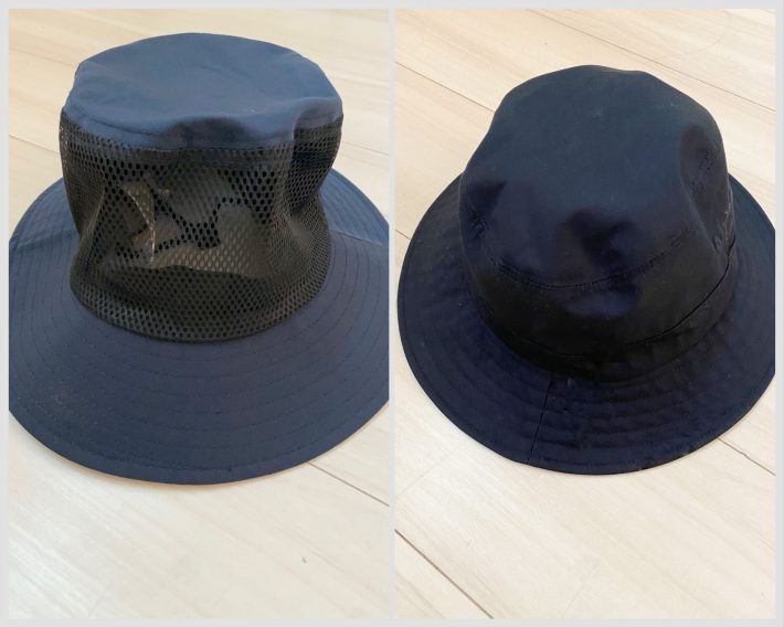 左：ワークマン「バックメッシュサファリハット」右：ユニクロ「UVカットハット」