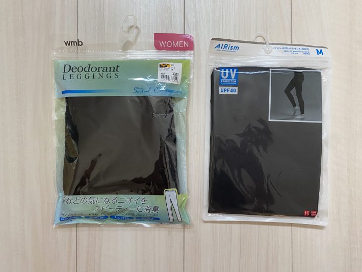 左：ワークマン「デオドラントレギンス」（税込980円）／右：ユニクロの「エアリズムUVカットレギンス（10分丈）」（税込1500円）