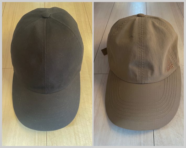 左：ユニクロ「UVカットツイルキャップ」1990円（税込）／右：ワークマン「AEGIS(イージス)防水リップローキャップ」1280円（税込）