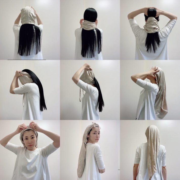 筒型のシルク製ヘアキャップの使い方