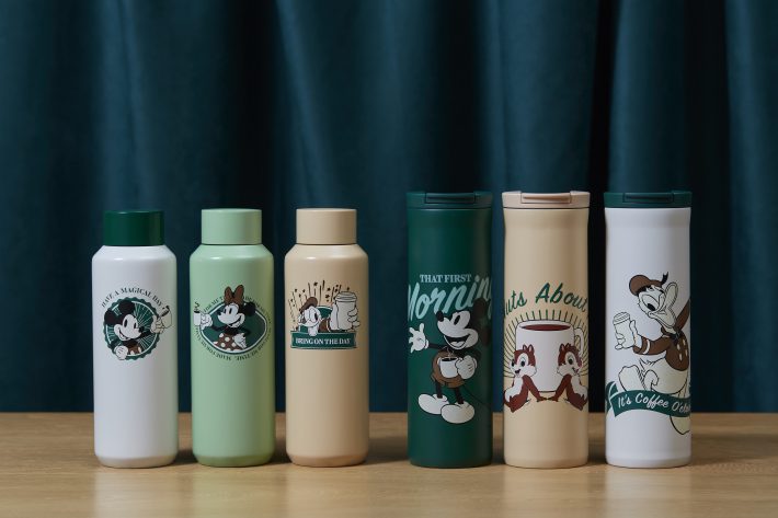 左3つが「スクリューリッドステンレスボトル」3種、右3つが「フリップリッドステンレスボトル」3種