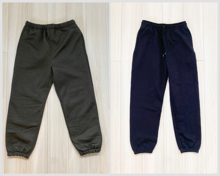 左：ワークマン「ヘビーウェイトワイドイージーパンツ」（税込1500円）　右：ユニクロ（税込2990円）