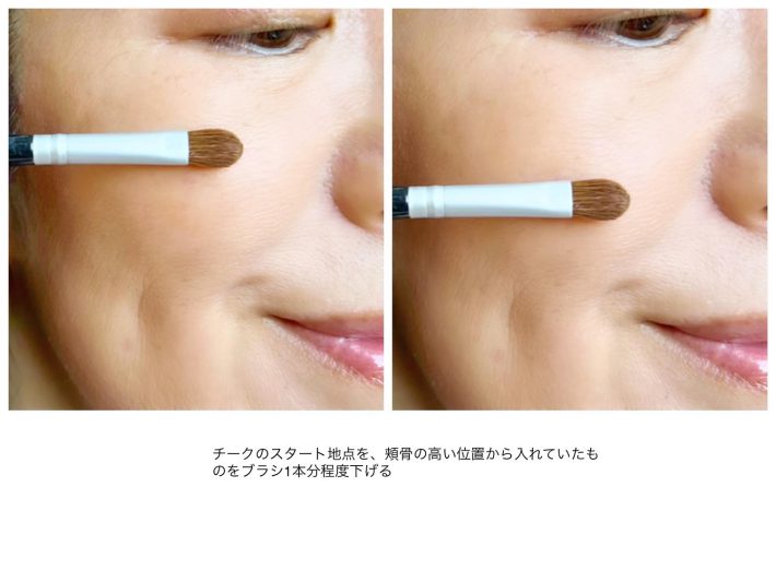 チークを入れる位置をほんの少しだけ下げる