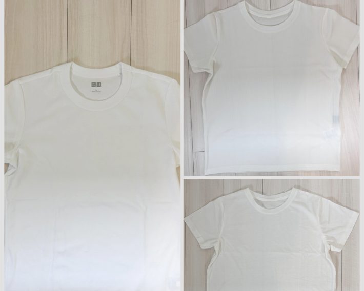 左：ユニクロ／右上：ワークマン（ワッフル生地）／右下：ワークマン（天竺生地）